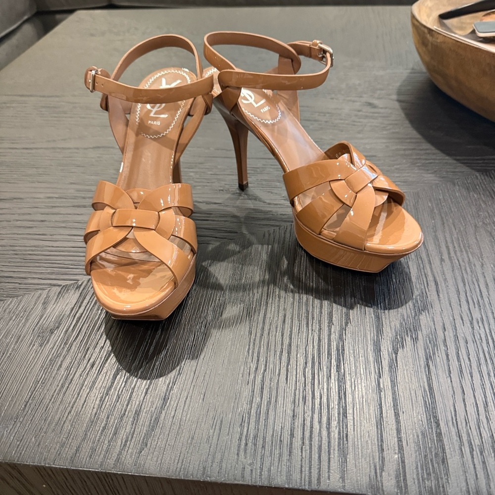 Saint Laurent Tan Strappy Heels